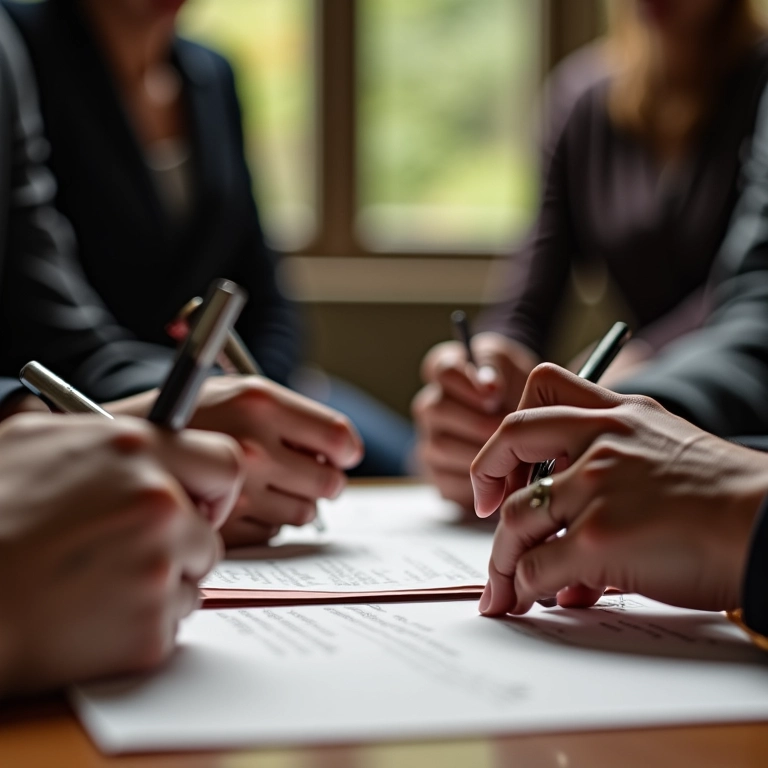 Testemunhas assinando documentos do casamento civil