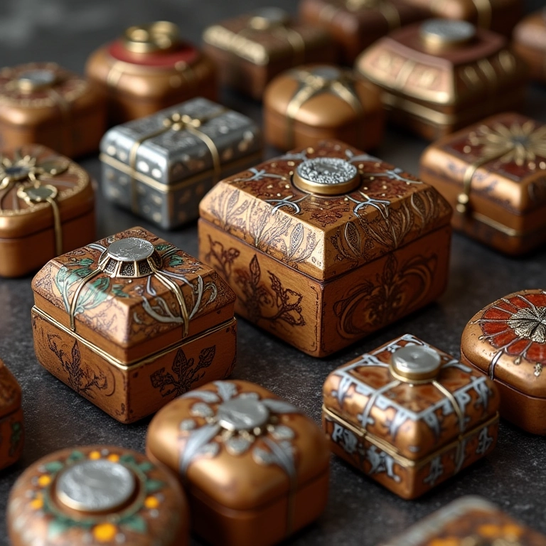 Variedade de caixas decorativas para a caixa de memórias.