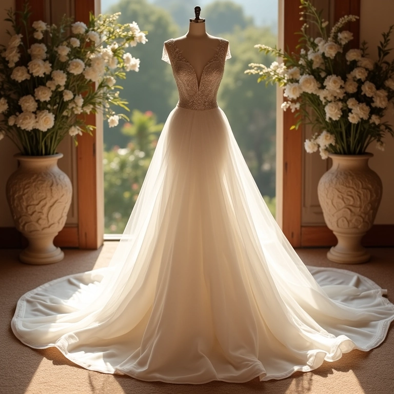 Vestido com saia removível em ambiente romântico da Rosa Clará