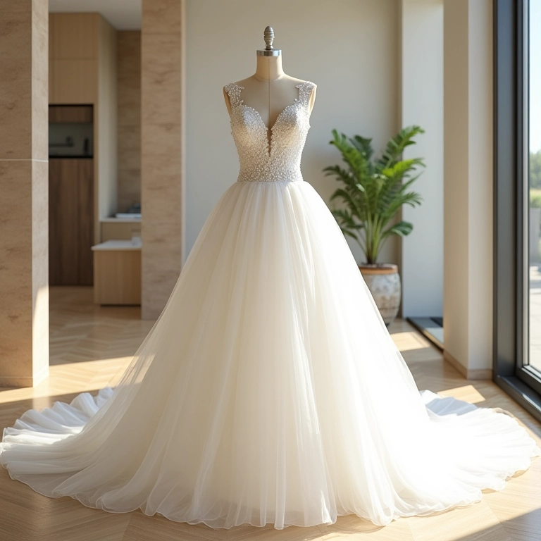 Vestido com saia removível em loja da Pronovias