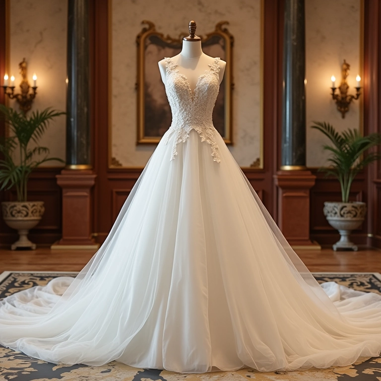 Vestido com saia removível em vitrine da Atelier Blanc