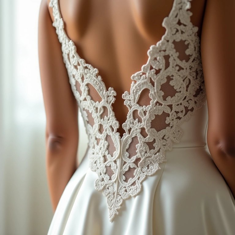 Vestido de cetim com detalhes em renda, delicadeza e charme.