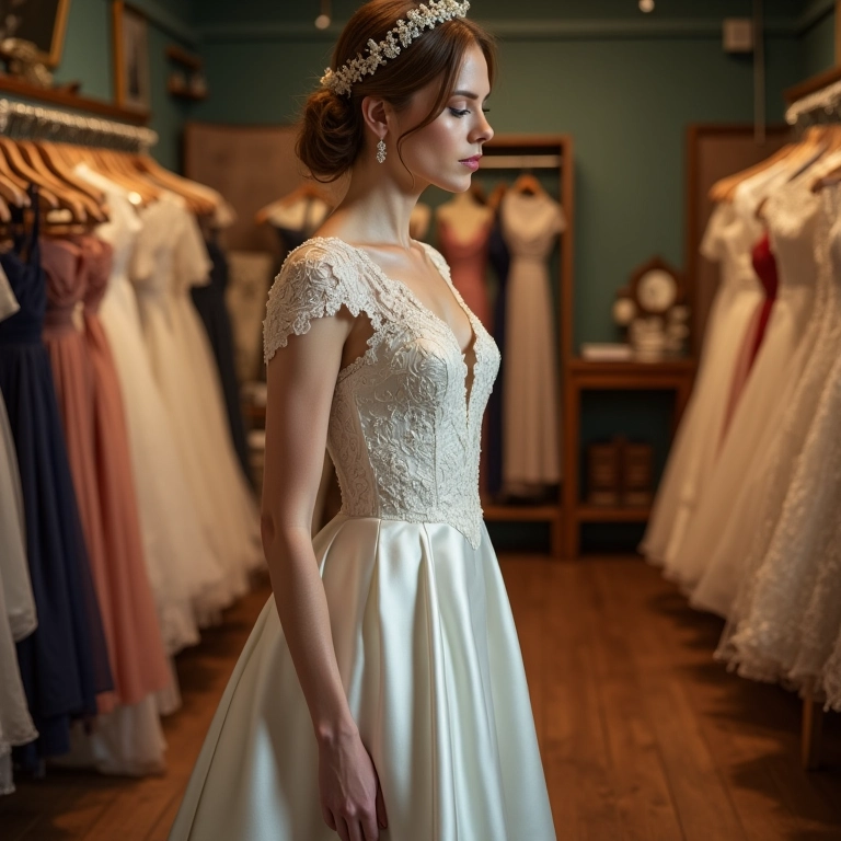 Vestido de cetim vintage em brechó, charme e história.