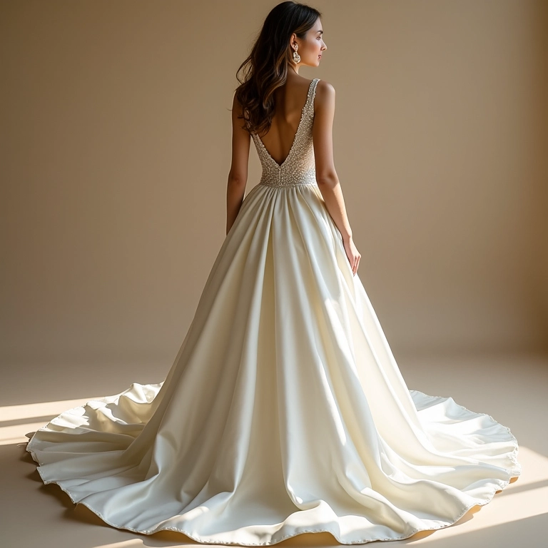 Vestido de noiva com saia removível de cetim brilhante