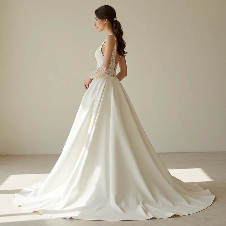 Vestido de noiva com saia removível de crepe