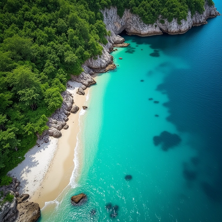 Vista aérea da Praia do Sancho, Fernando de Noronha.