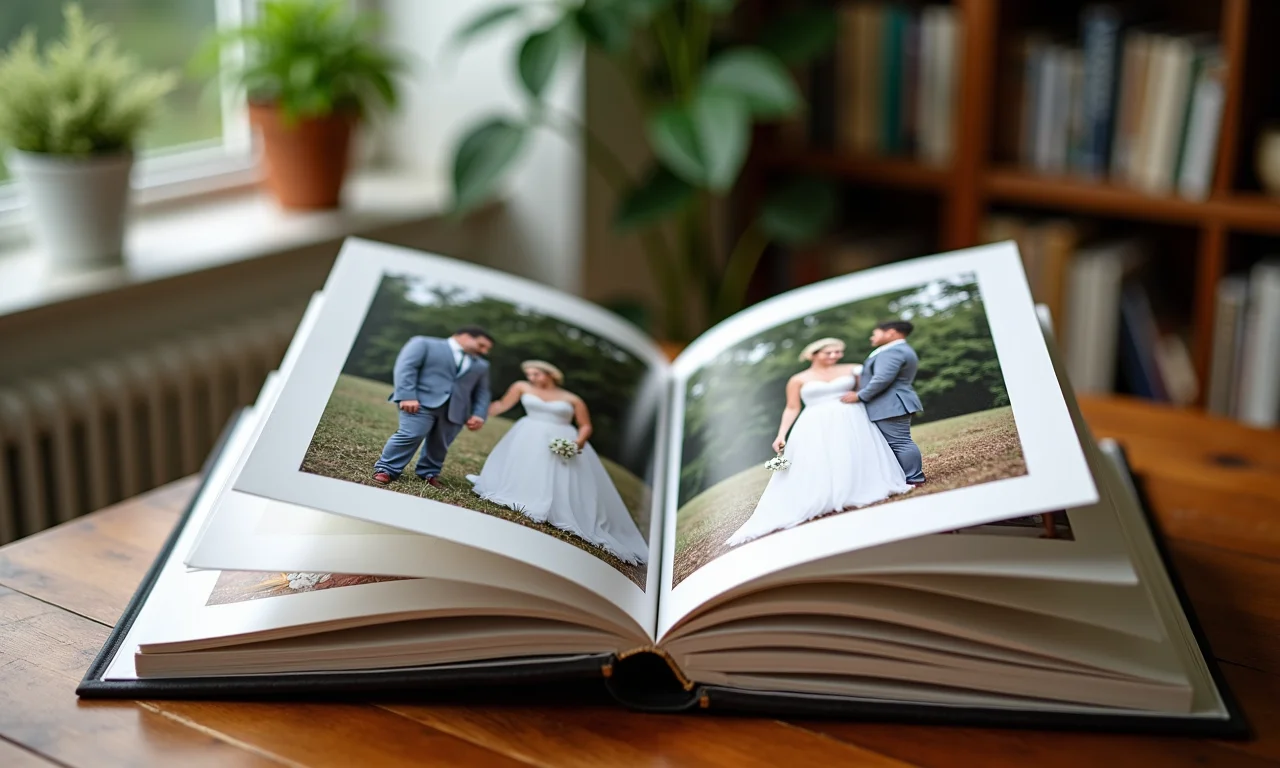 Álbum de fotos de casamento com mensagens.