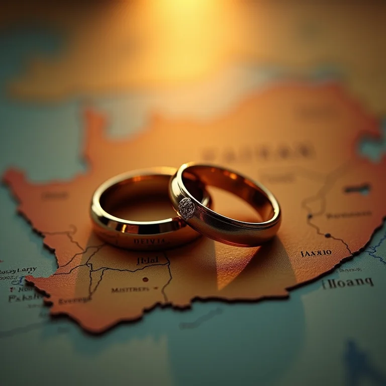 Alianças de casamento sobre mapa da África do Sul.