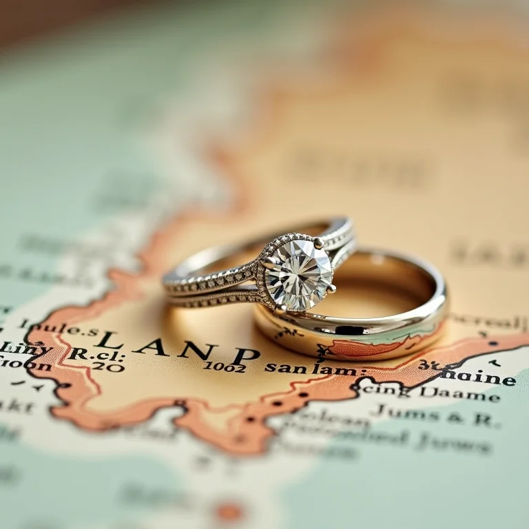 Alianças de casamento sobre mapa vintage da Cidade do Cabo