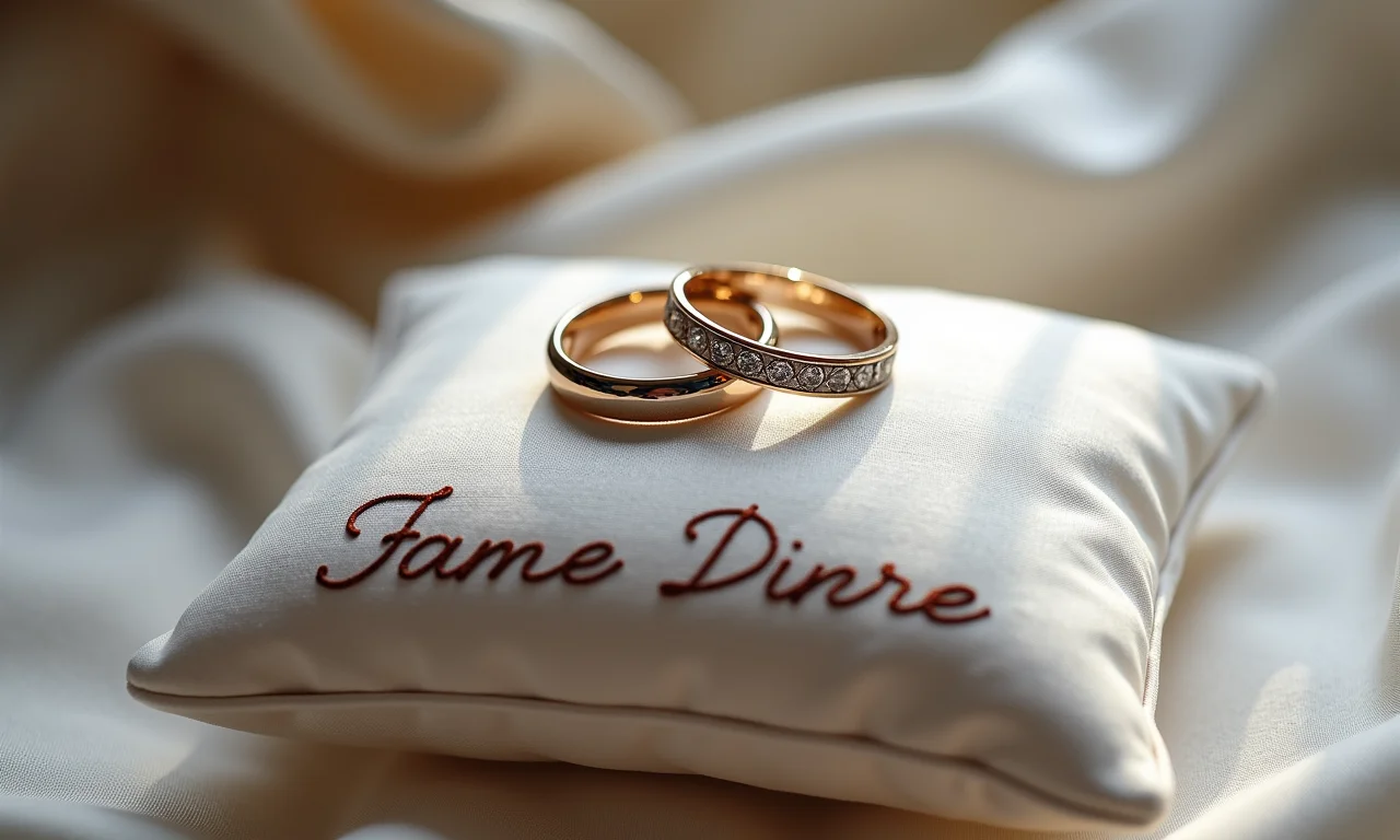 Almofada personalizada com alianças.