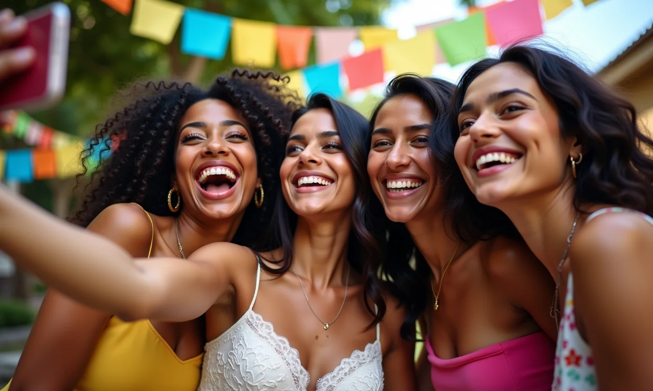 Amigas tirando selfie na despedida de solteira.