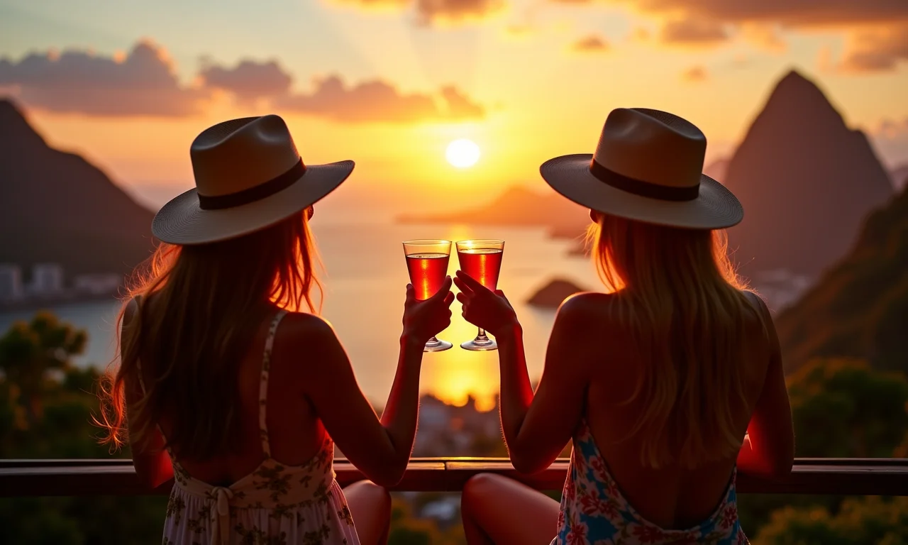 Amigos brindando no Rio de Janeiro.