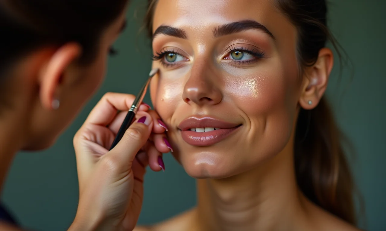 Aplicação de base de longa duração por maquiador profissional.