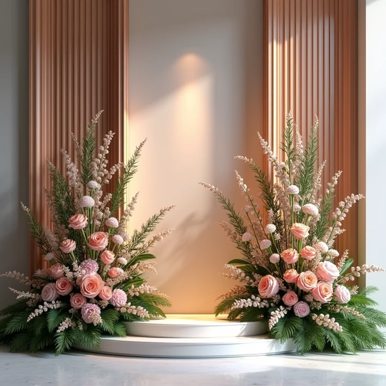 Arranjos florais altos em um evento corporativo