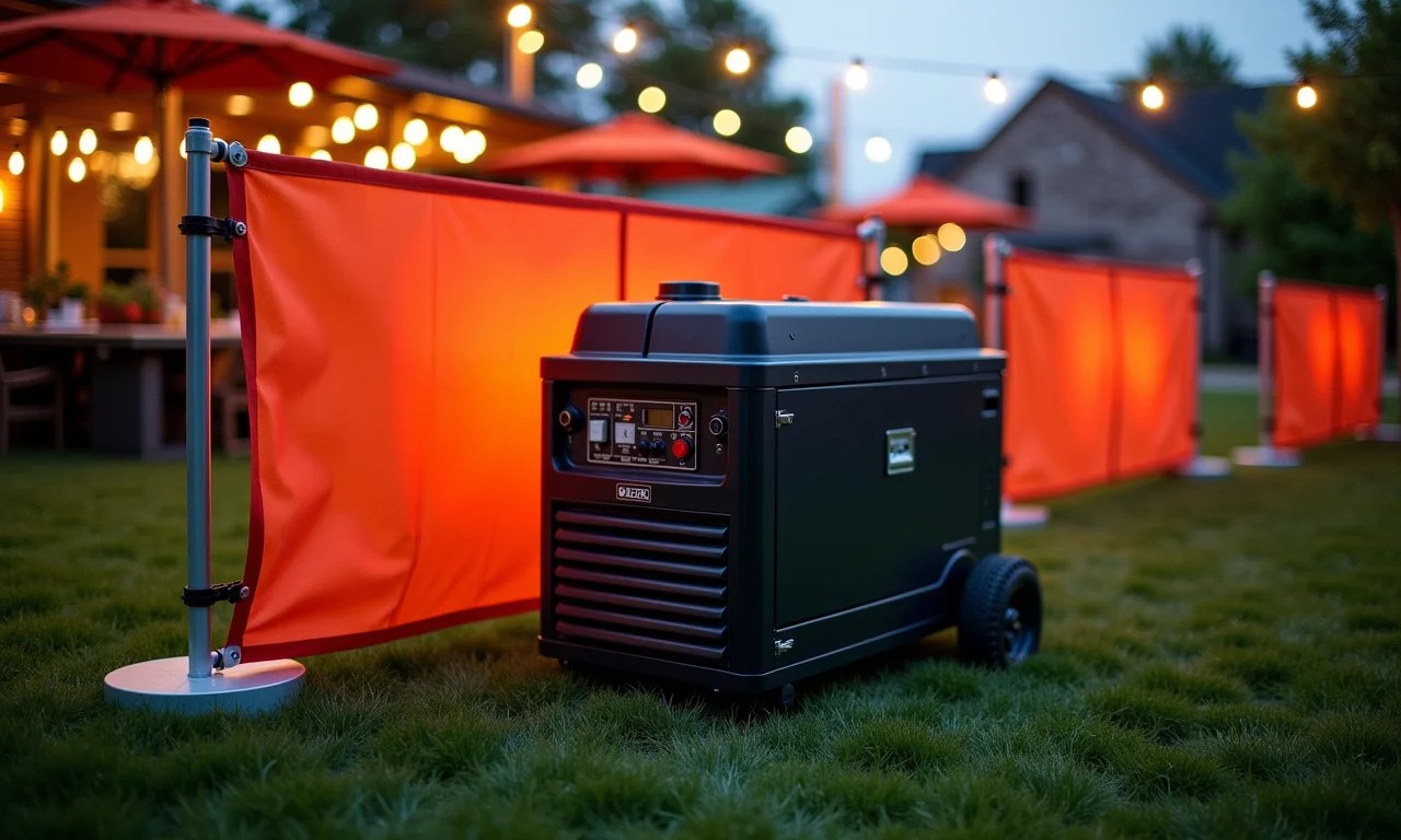 Barreira acústica colocada ao redor de um gerador para reduzir o ruído.