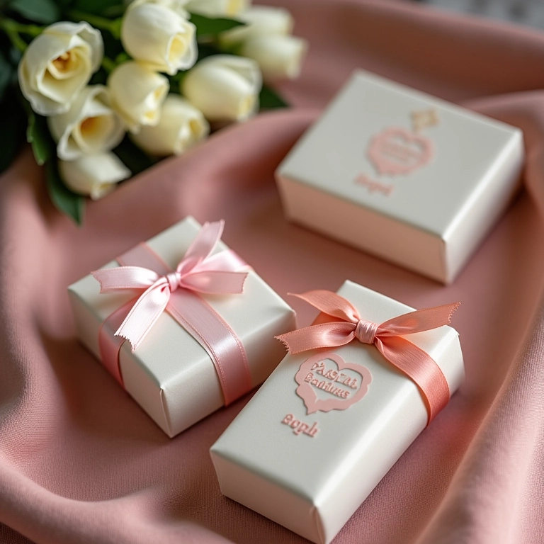 Bem-casados com embalagens personalizadas.