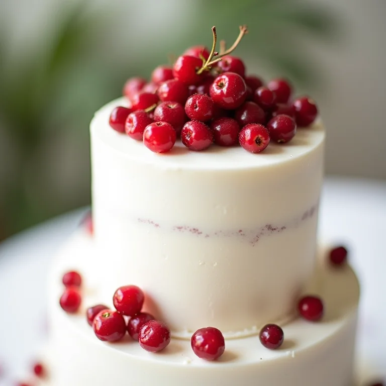 Bolo branco com frutas vermelhas frescas.