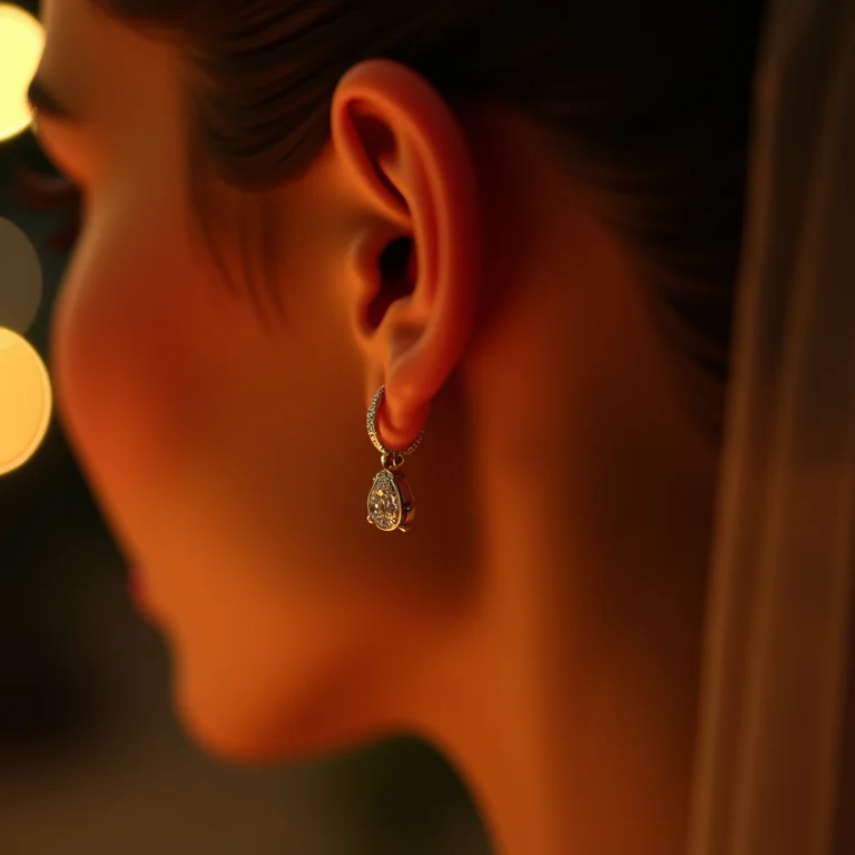 Brinco de diamante em recepção noturna à luz de velas