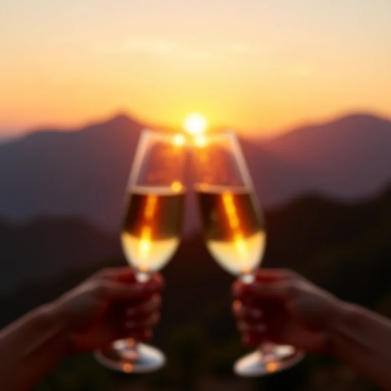 Brinde em um cenário de montanhas durante uma aventura ao ar livre.