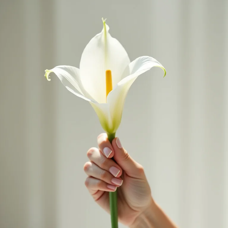 Buquê com um único lírio branco para casamento elegante.