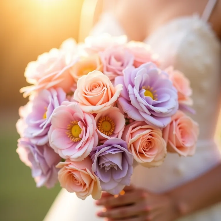 Buquê de noiva em tons pastel com delicadeza
