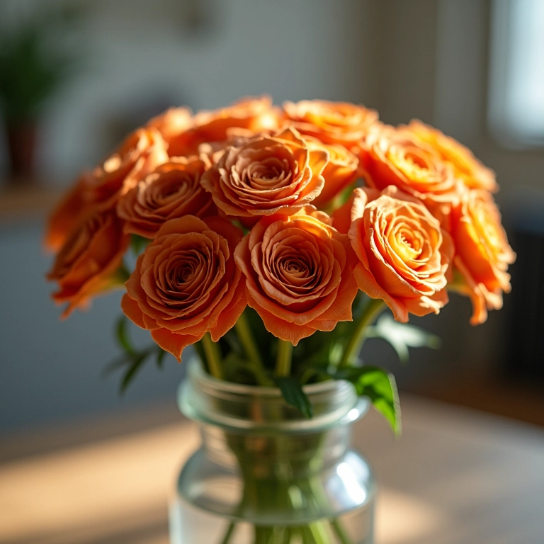 Buquê de noiva redondo preservado em um vaso de vidro.
