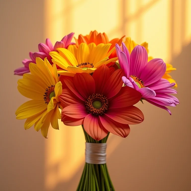 Buquê de noiva vibrante com cores ousadas.