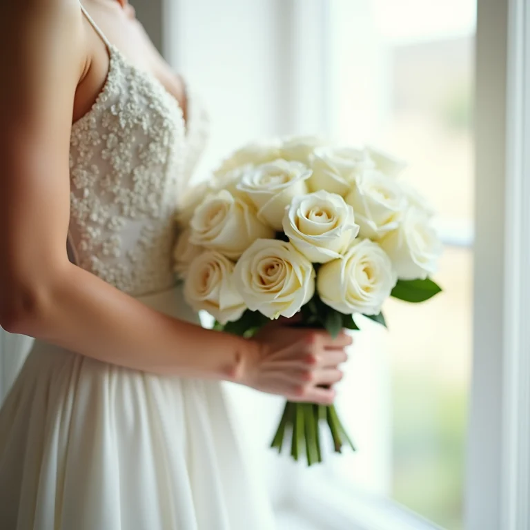 Buquê de rosas brancas em casamento clássico