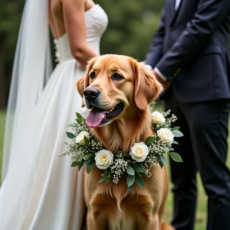 Cachorro de estimação participando da cerimônia de casamento.