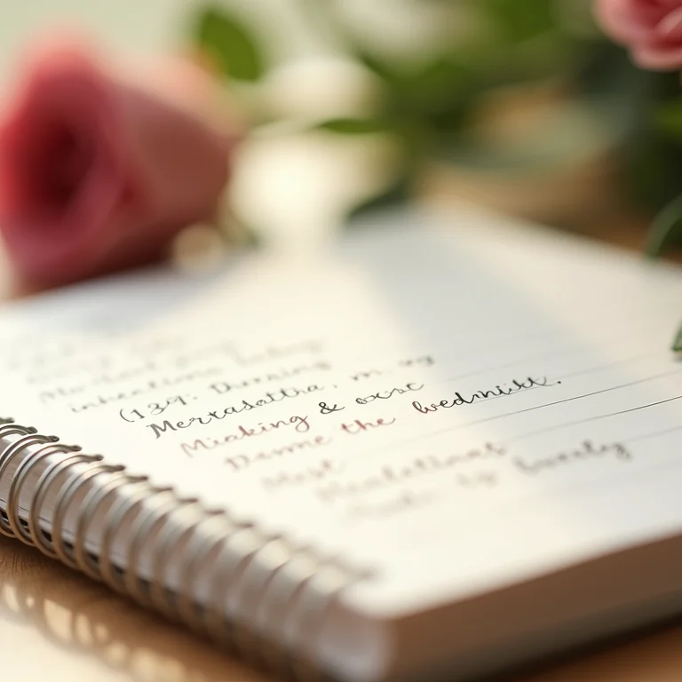 Caderno de planejamento de casamento com anotações sobre a saída dos noivos.
