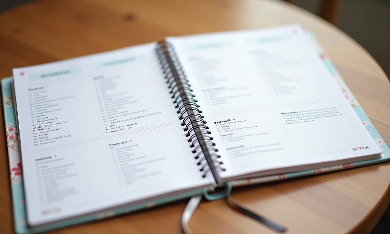 Caderno de planejamento de casamento com detalhes sobre as crianças.