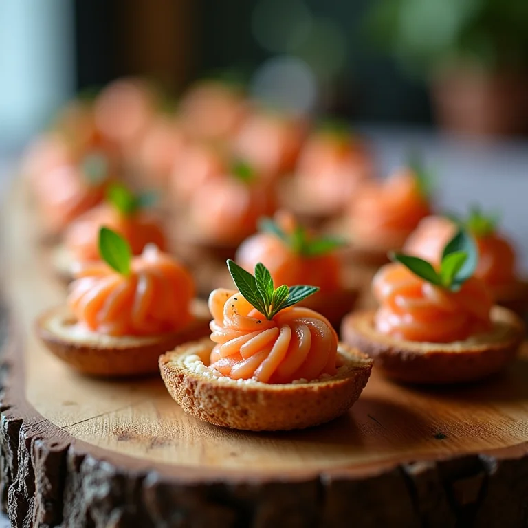 Canapés de frutos do mar para noivado na praia.