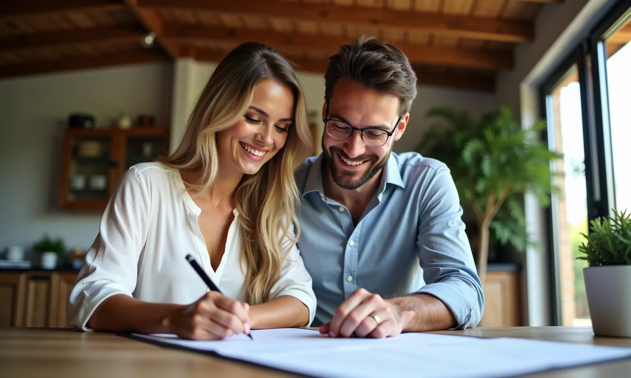 Casal assinando contrato de assessoria com a cerimonialista.