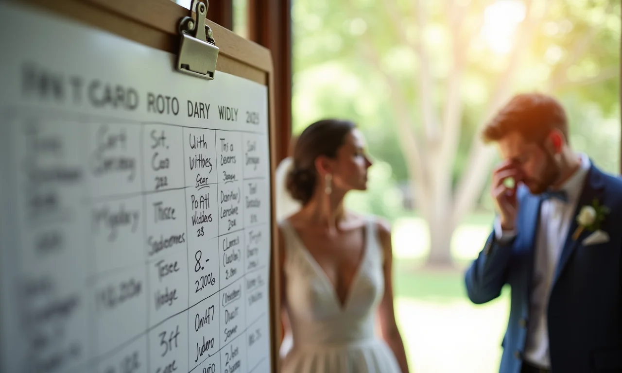 Casal atento aos prazos do casamento, com um calendário marcado em destaque.