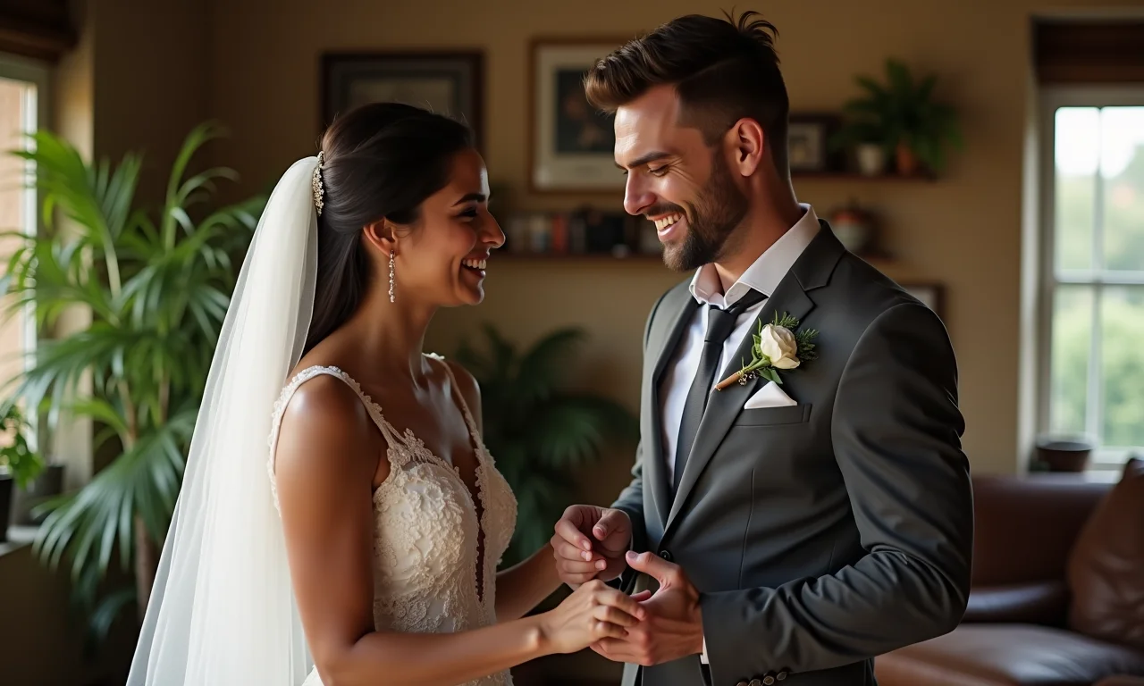 Casal brasileiro discutindo orçamento para música de casamento.