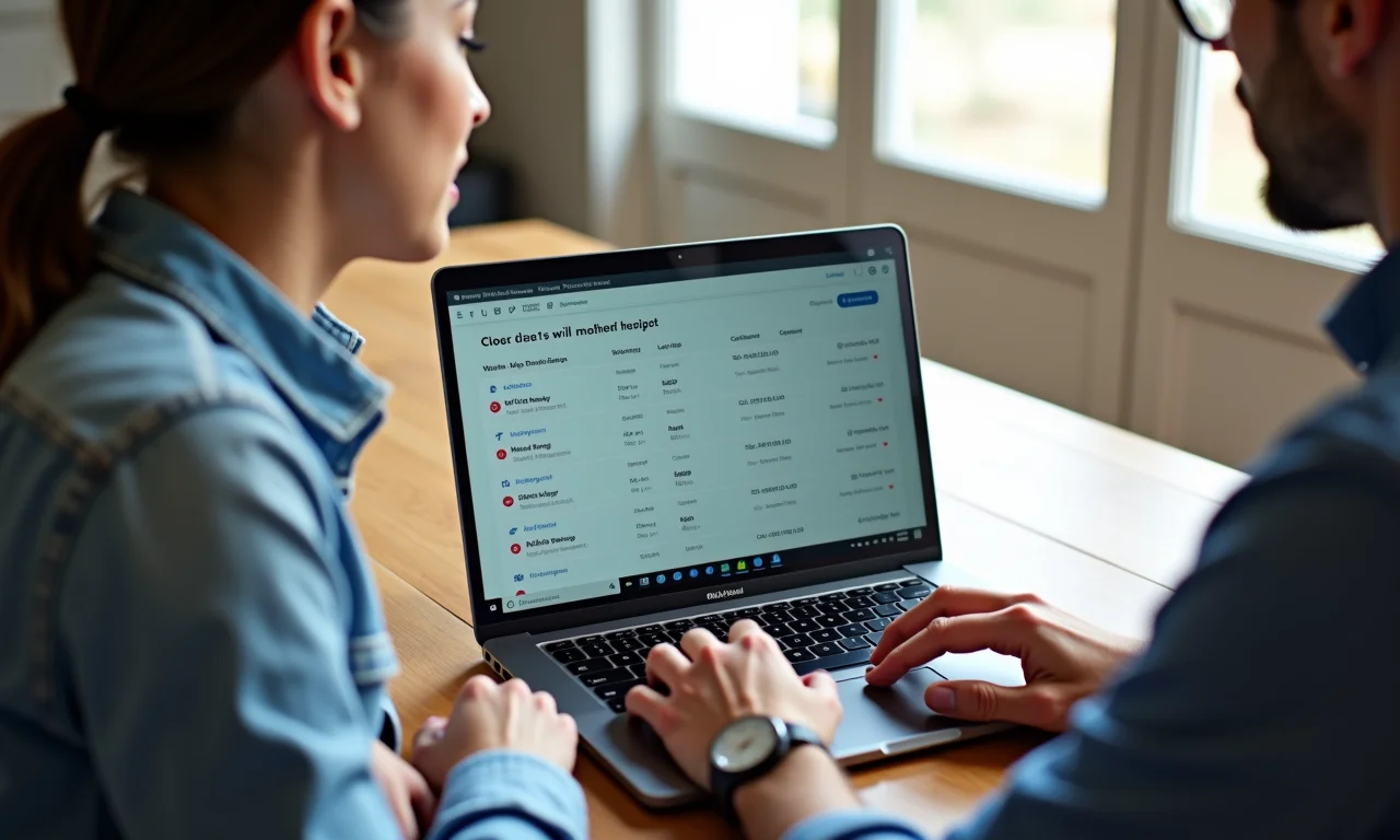 Casal escolhendo datas flexíveis para a lua de mel em um laptop.