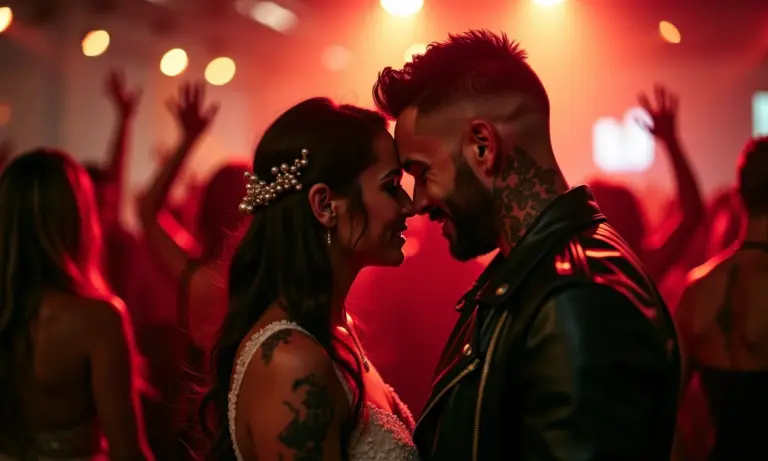 Casal estiloso celebra casamento rock'n'roll com atitude e personalidade.