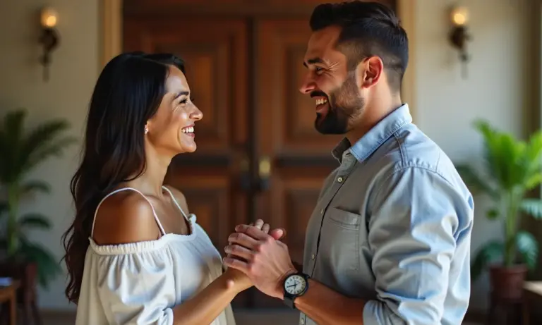 Casal feliz celebra casamento no Brasil, exibindo a certidão em frente ao cartório.