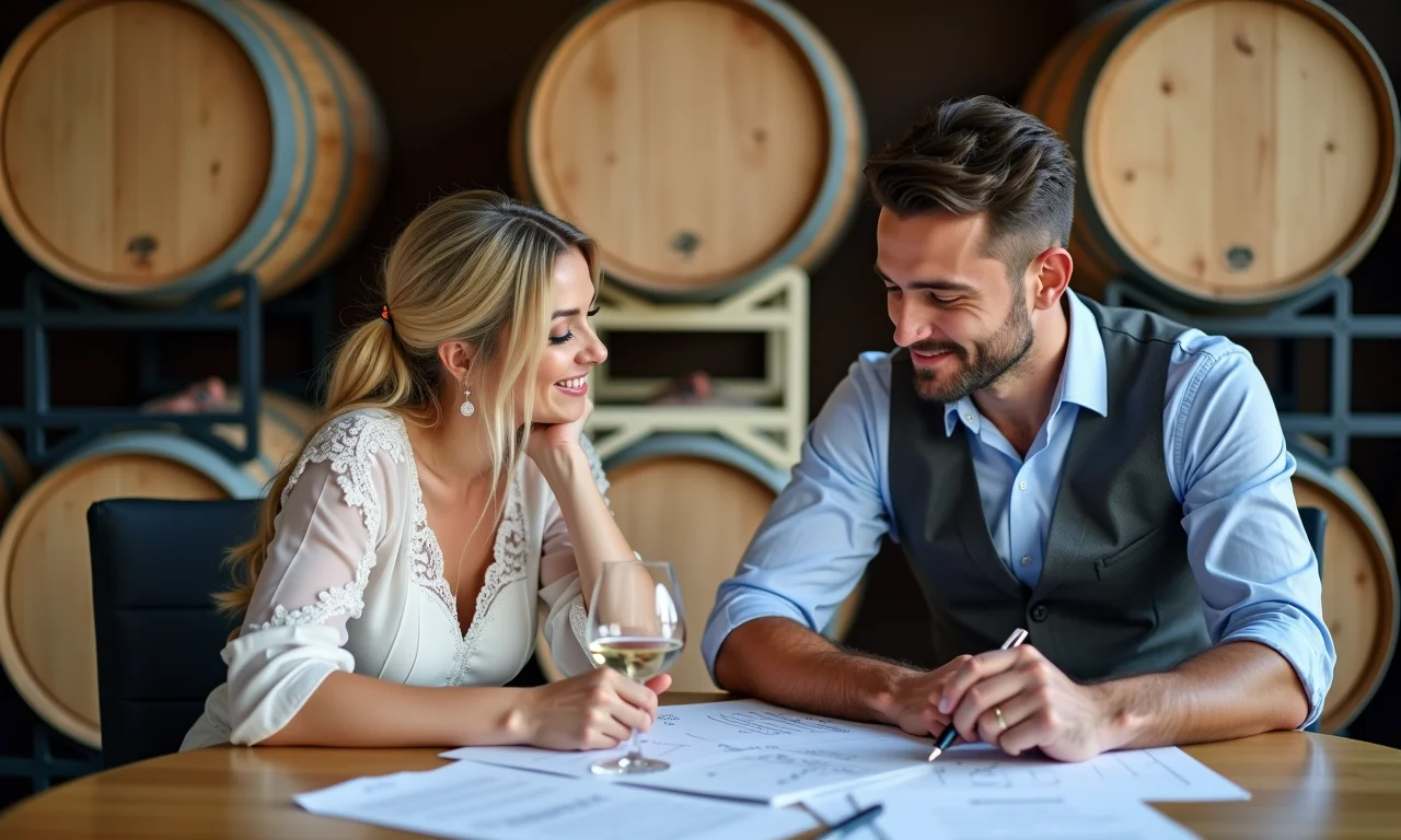 Casal planeja casamento em vinícola com cerimonialista.