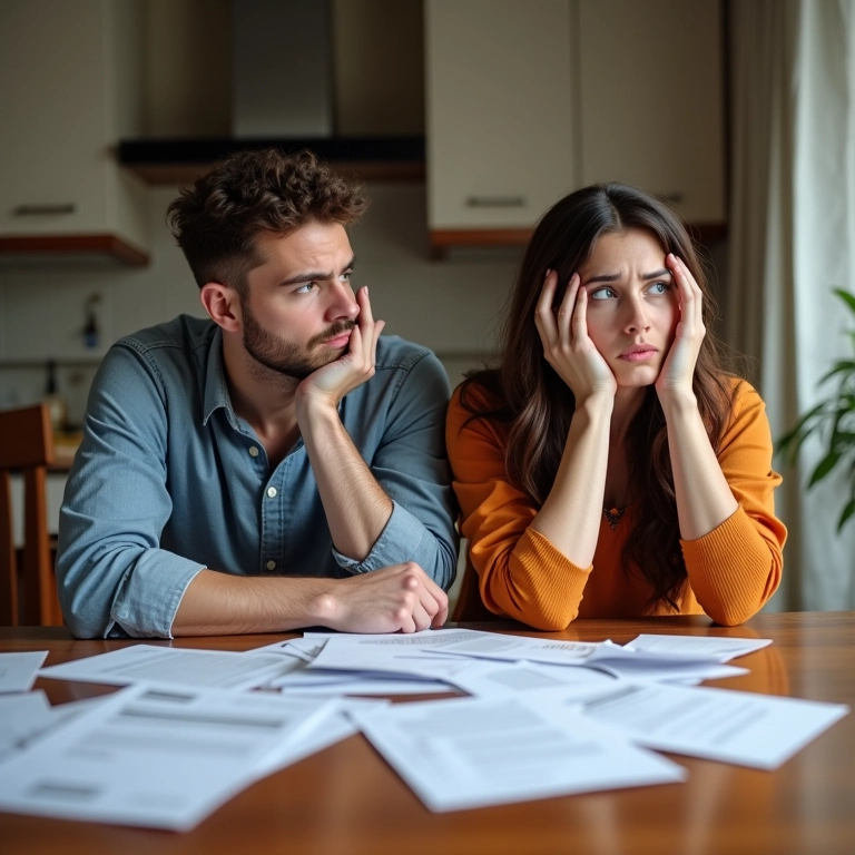Casal preocupado com questões financeiras por não ter contrato de união estável.