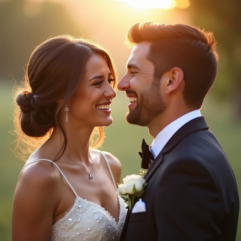 Casal rindo durante cerimônia de renovação de votos.