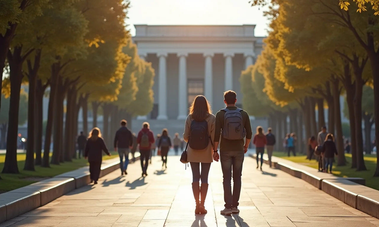 Casal visitando um museu gratuito ou parque durante a lua de mel.