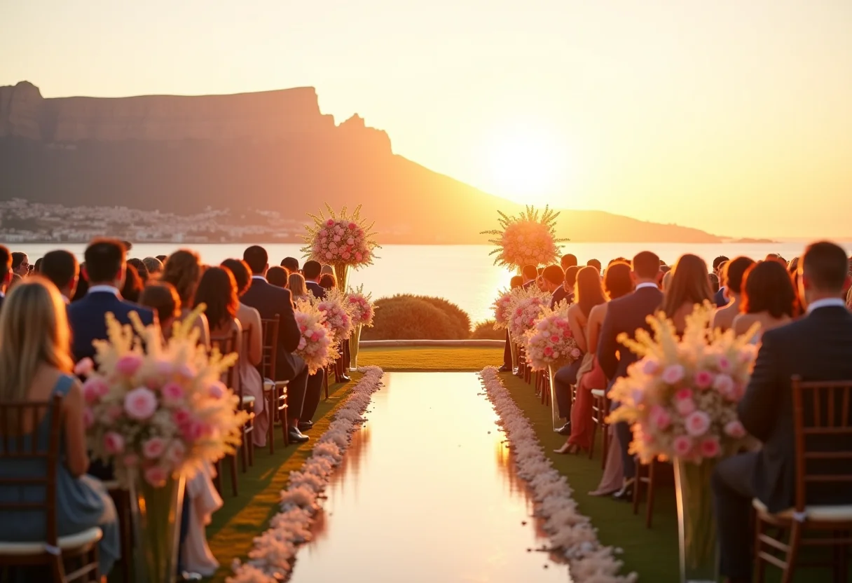 Casamento ao pôr do sol na Cidade do Cabo com a Table Mountain ao fundo