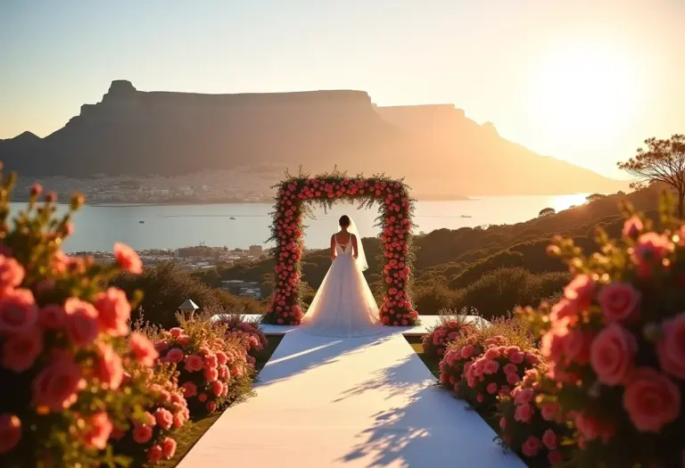 Casamento de luxo com vista para a Table Mountain, África do Sul.