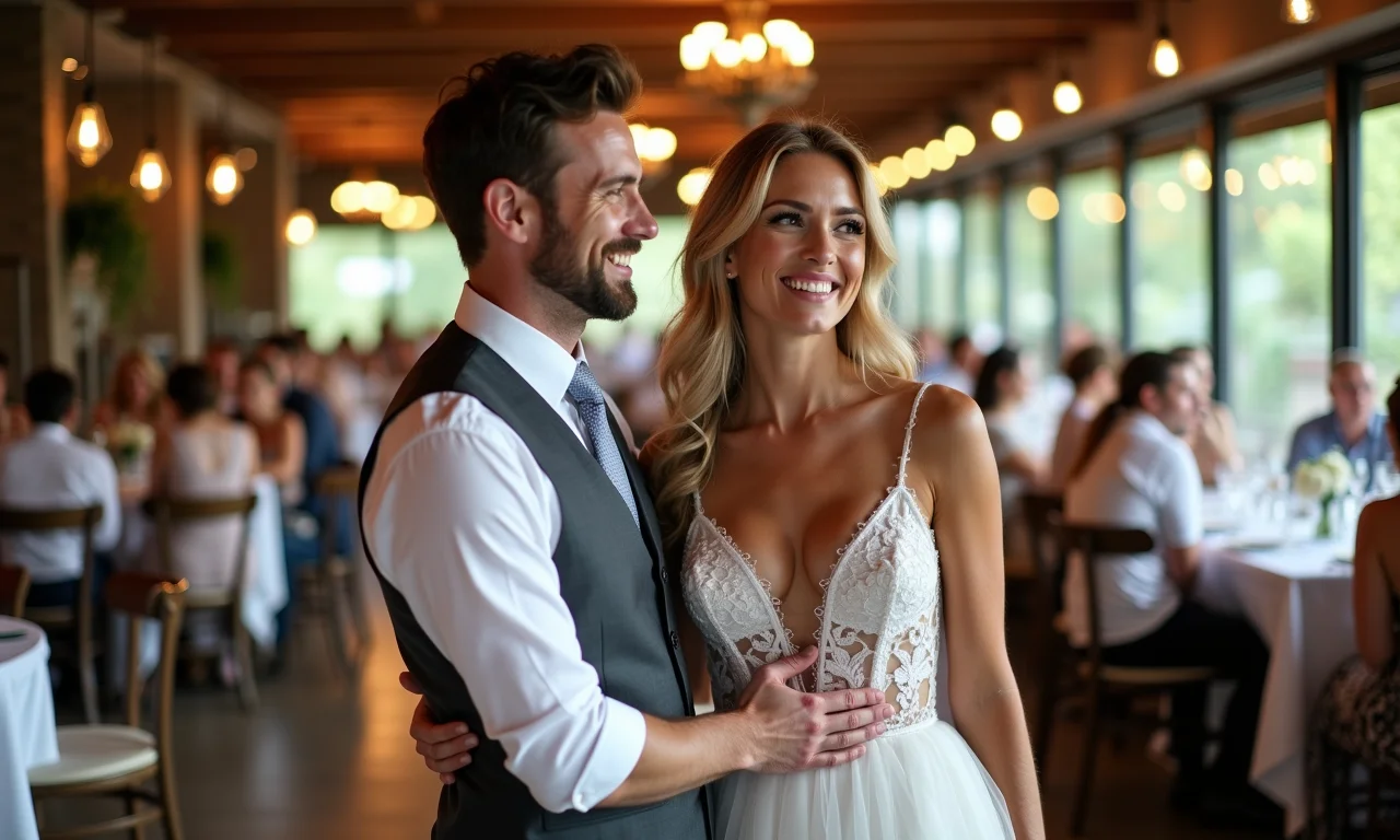 Casamento elegante em restaurante moderno, decoração vibrante.