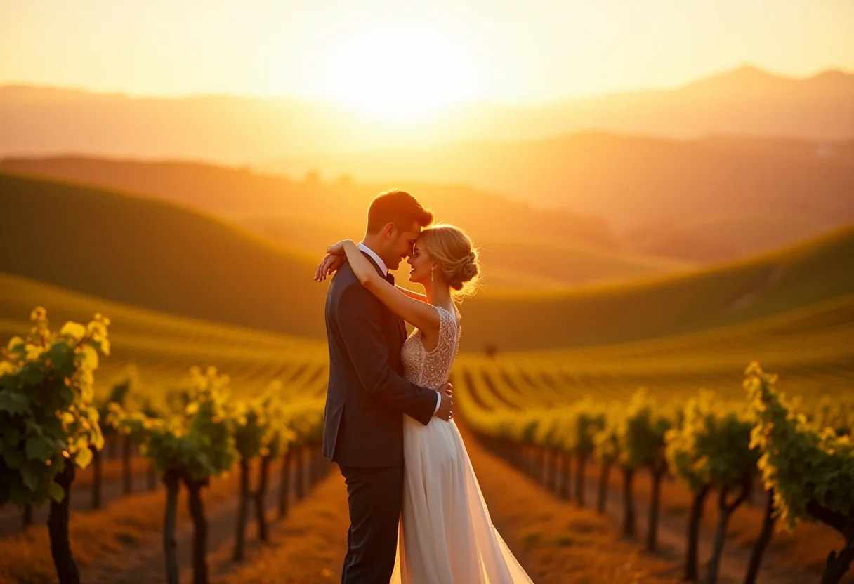 Casamento no Uruguai: Noivos em vinícola ao pôr do sol