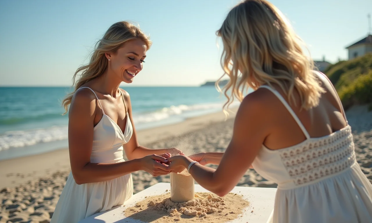 Cerimônia das areias ecologicamente correta com areia biodegradável.