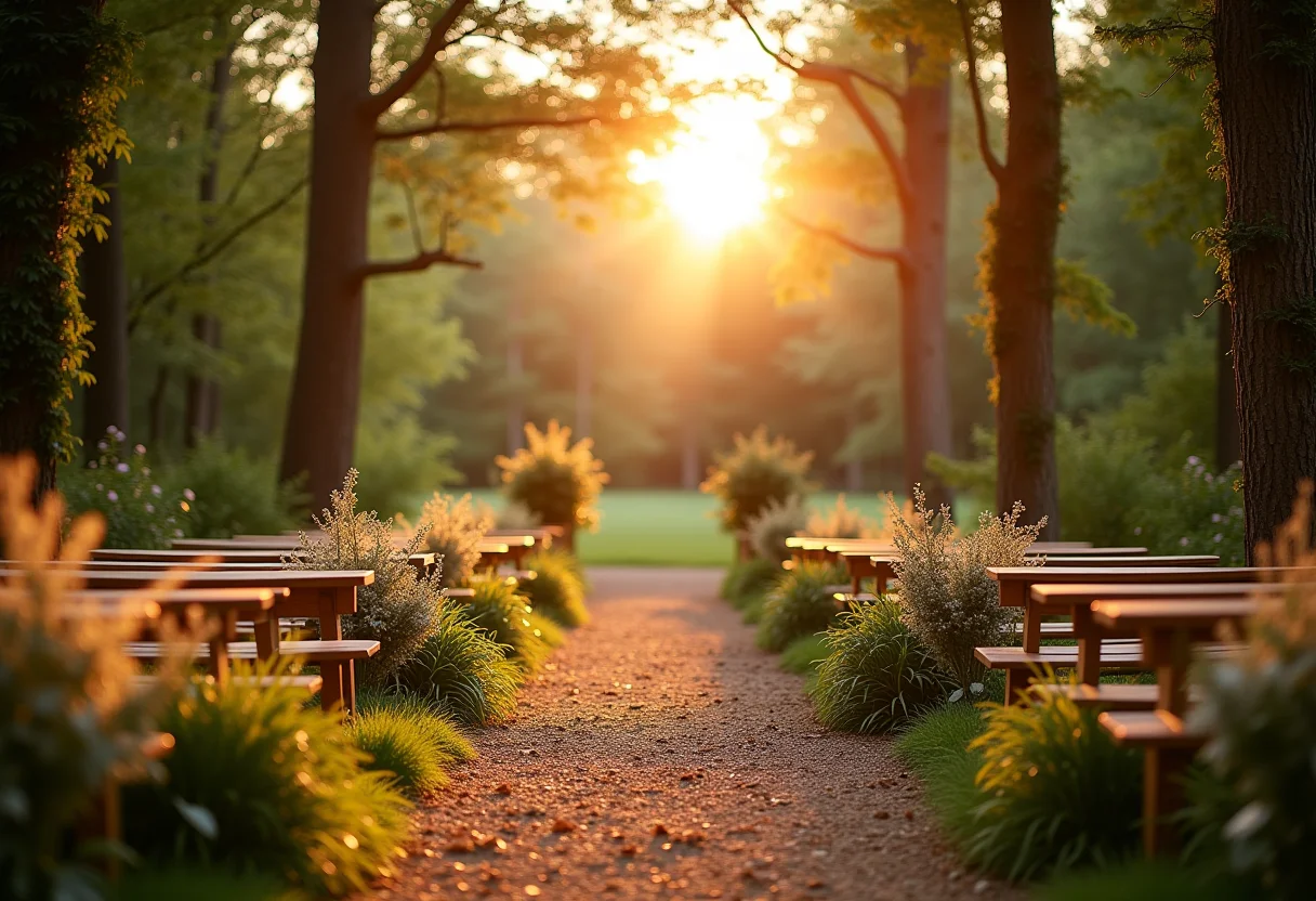 Cerimônia de casamento sustentável ao ar livre em meio à natureza.