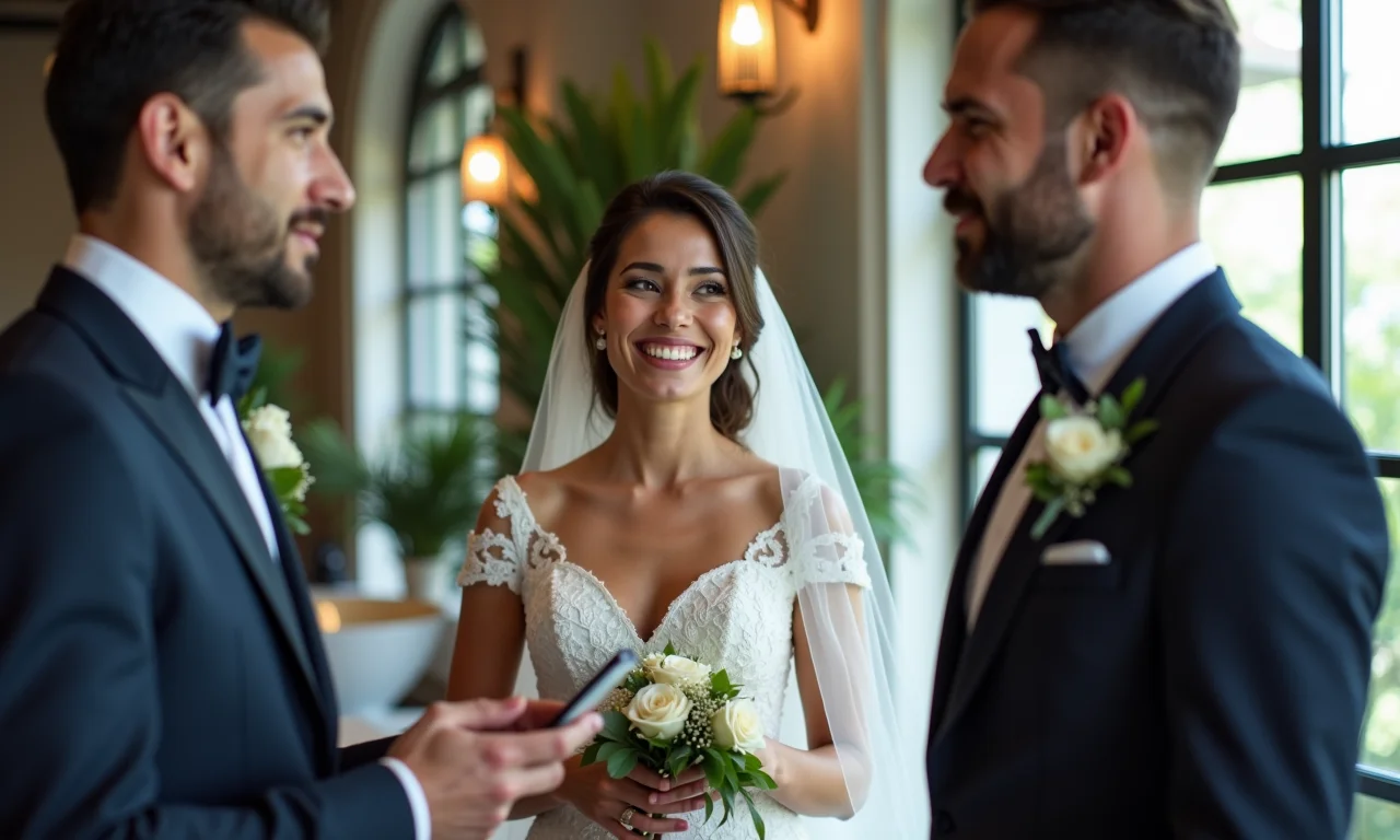 Cerimonialista resolvendo problema com fornecedor no casamento.