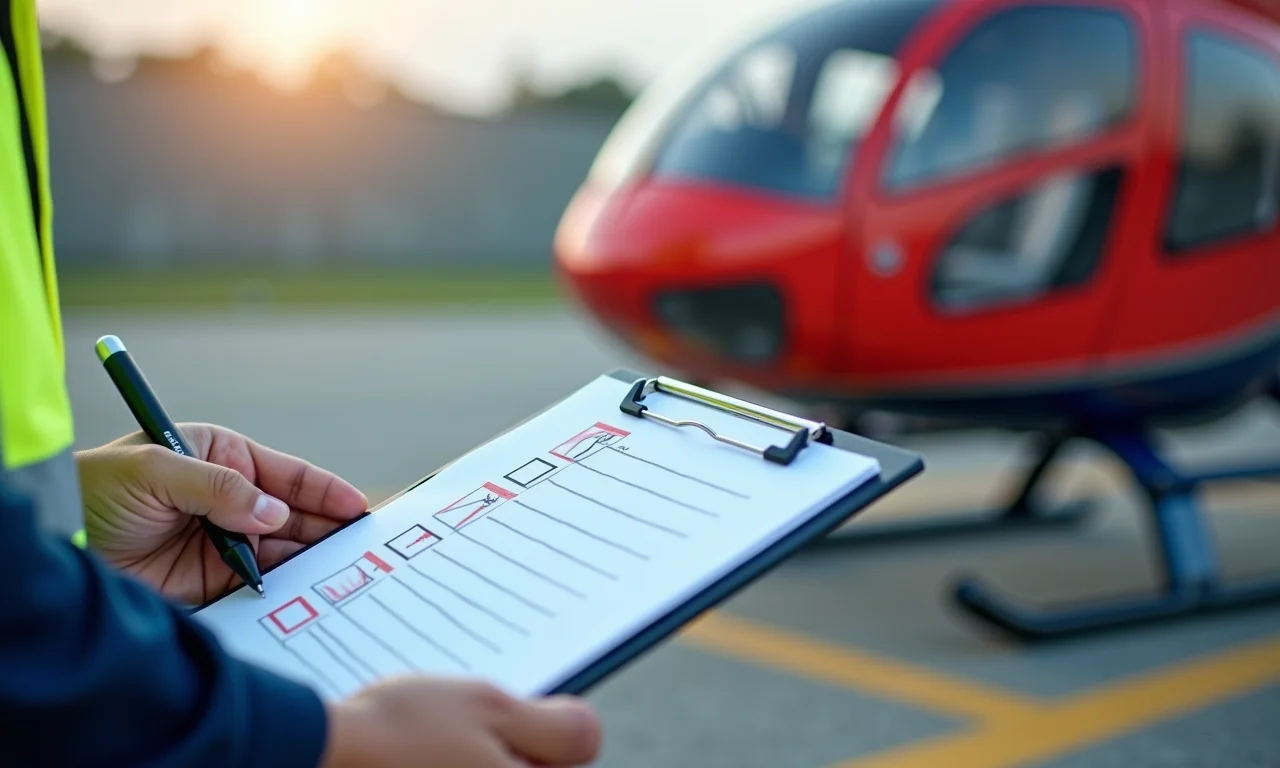 Checklist de segurança para heliponto em close-up.